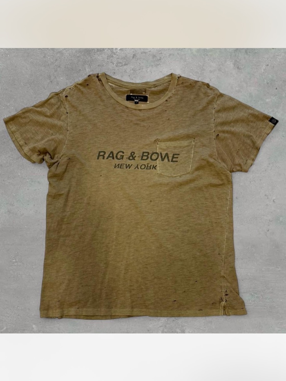 Rag & Bone Distressed Moth Tech “Rag & Bone New York” T-Shirt Size L